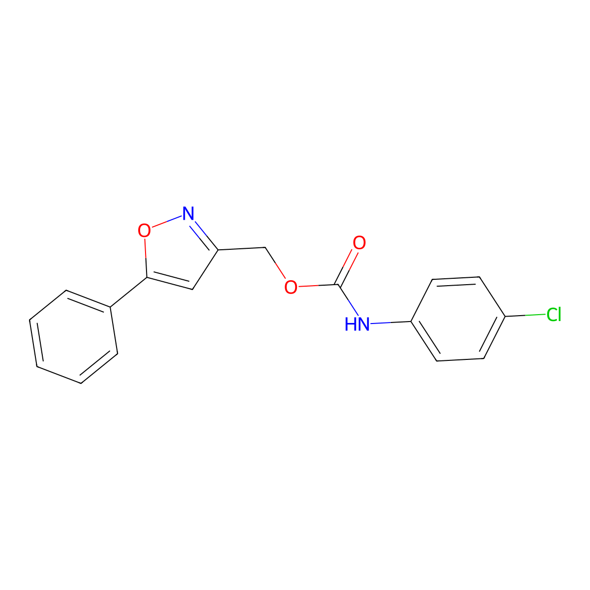 (5-phenyl-3-isoxazolyl)methyl N-(4-chlorophenyl)carbamate molecular structure, CAS 343374-58-3