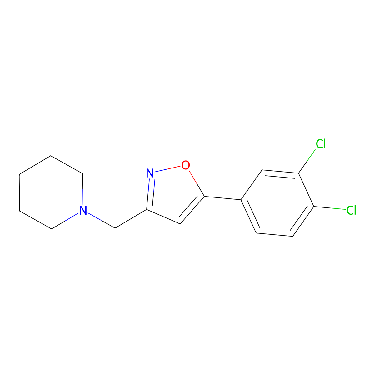 1-{[5-(3,4-Dichlorophenyl)-3-isoxazolyl]methyl}piperidine molecular structure, CAS 343374-62-9