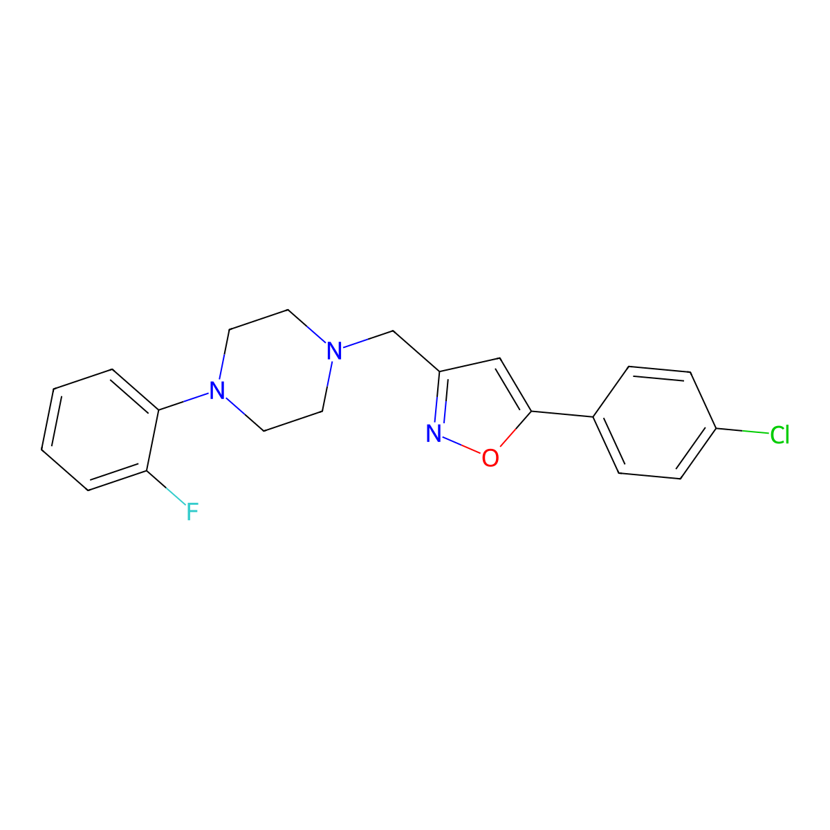 1-{[5-(4-Chlorophenyl)-3-isoxazolyl]methyl}-4-(2-fluorophenyl)piperazine molecular structure, CAS 343374-68-5