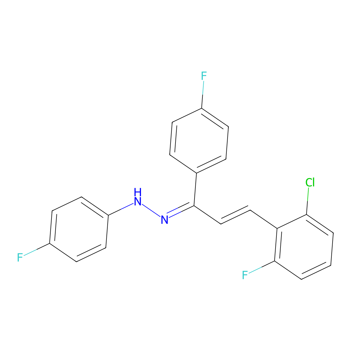 (E)-3-(2-chloro-6-fluorophenyl)-1-(4-fluorophenyl)-2-propen-1-one N-(4-fluorophenyl)hydrazone molecular structure, CAS 343374-70-9