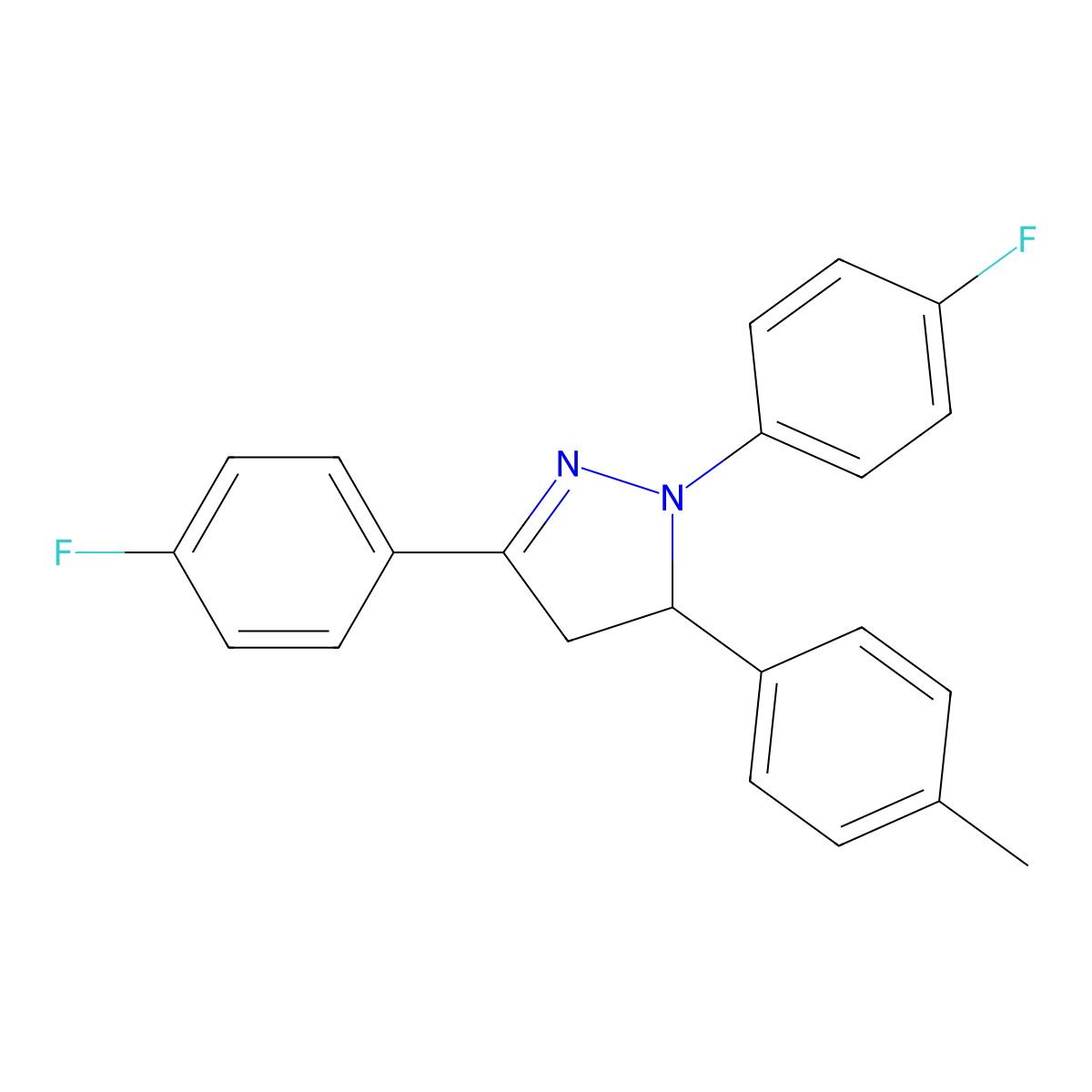1,3-bis(4-fluorophenyl)-5-(4-methylphenyl)-4,5-dihydro-1H-pyrazole molecular structure, CAS 343374-71-0