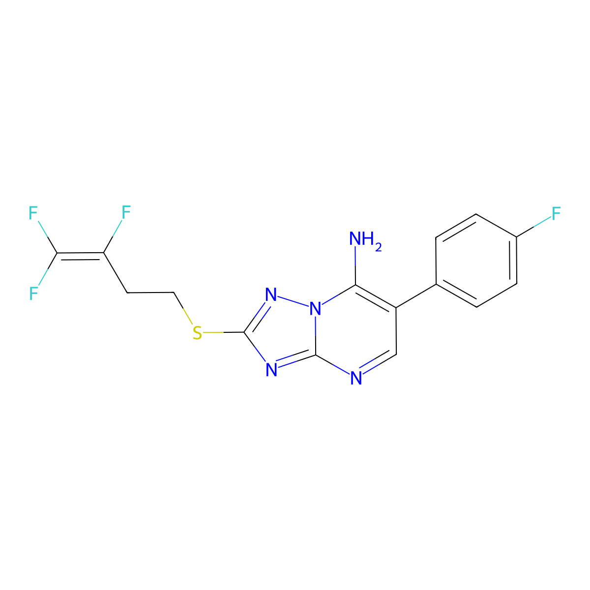 6-(4-Fluorophenyl)-2-[(3,4,4-trifluoro-3-butenyl)sulfanyl][1,2,4]triazolo[1,5-a]pyrimidin-7-ylamine molecular structure, CAS 343374-77-6