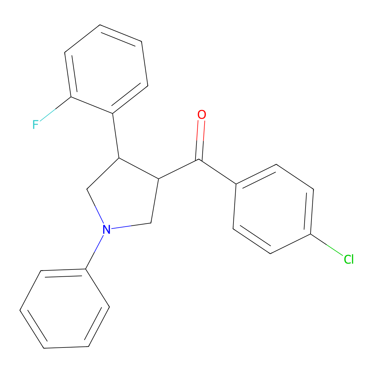 (4-chlorophenyl)[4-(2-fluorophenyl)-1-phenyltetrahydro-1H-pyrrol-3-yl]methanone molecular structure, CAS 343374-90-3