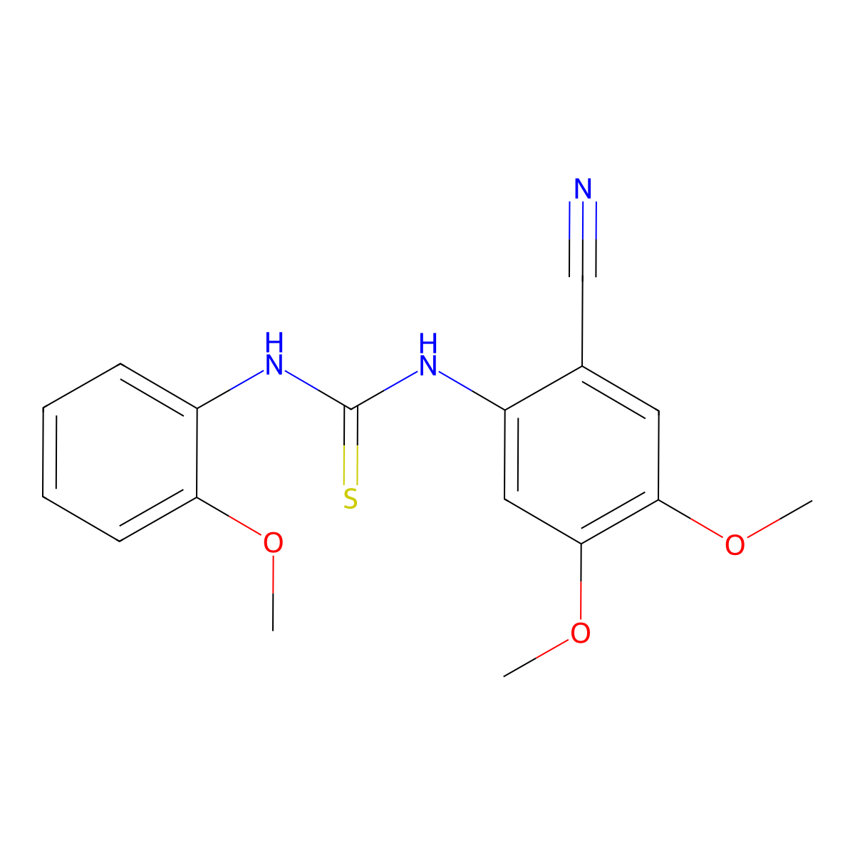 N-(2-cyano-4,5-dimethoxyphenyl)-N'-(2-methoxyphenyl)thiourea molecular structure, CAS 343374-97-0