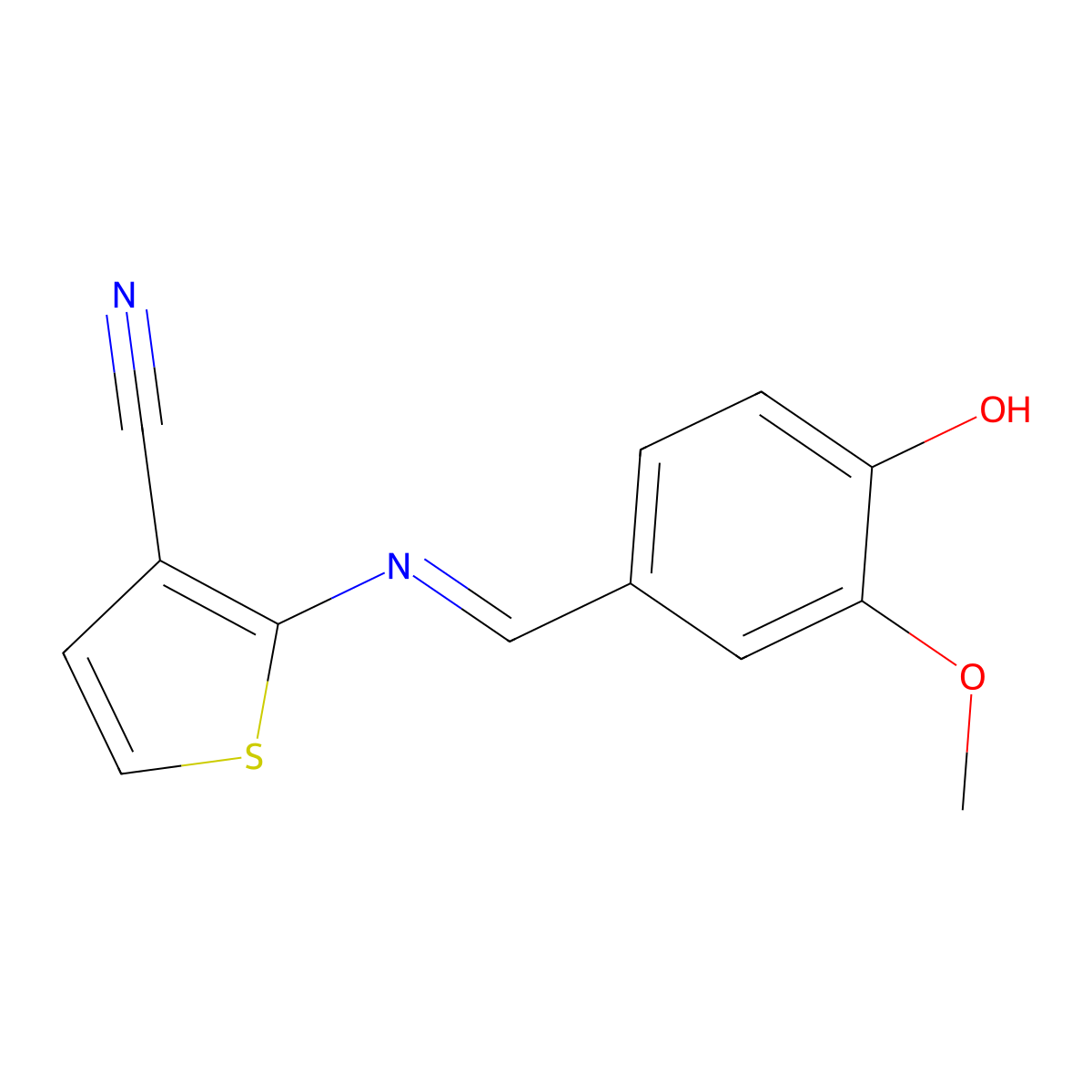 2-{[(E)-(4-hydroxy-3-methoxyphenyl)methylidene]amino}-3-thiophenecarbonitrile molecular structure, CAS 343375-00-8