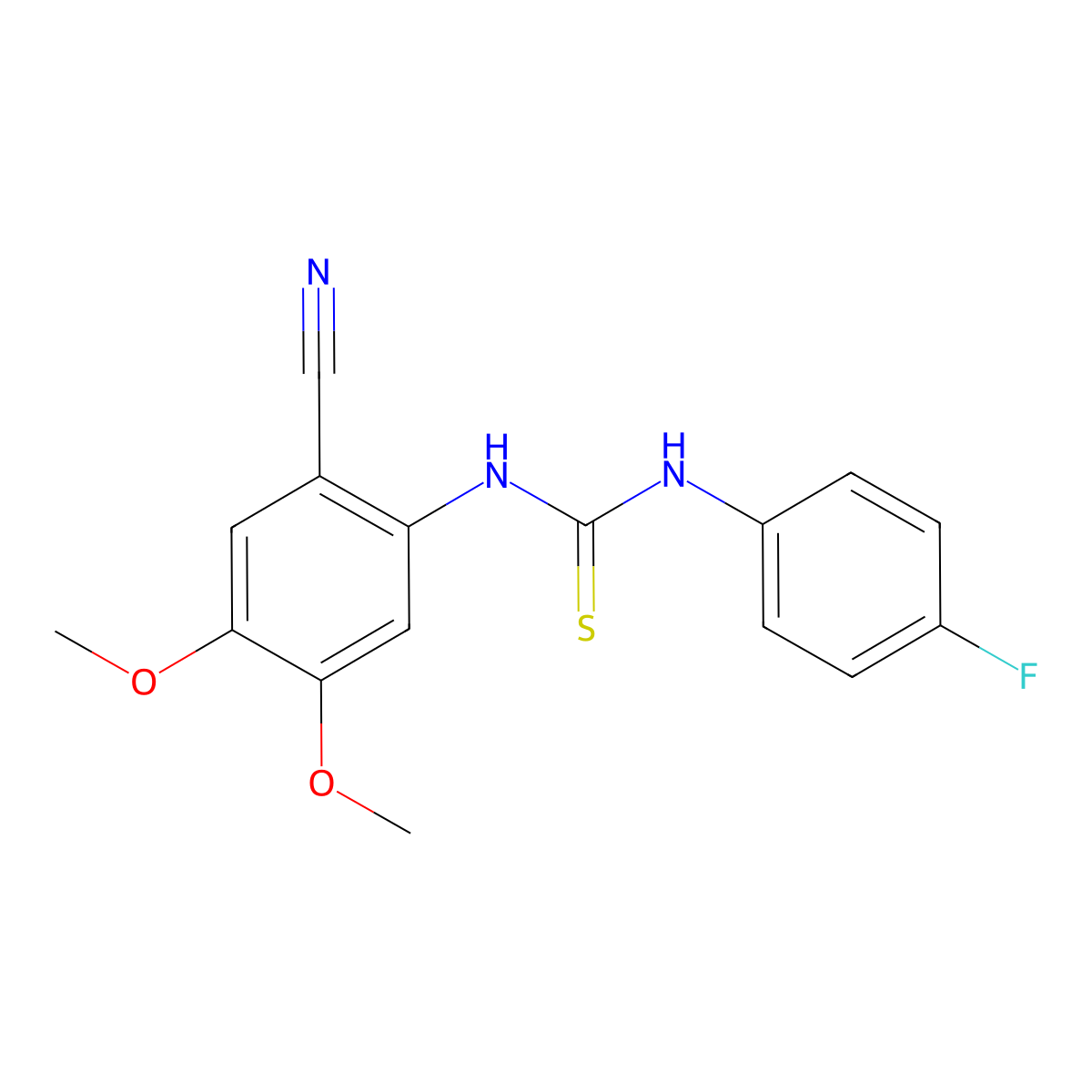 N-(2-cyano-4,5-dimethoxyphenyl)-N'-(4-fluorophenyl)thiourea molecular structure, CAS 343375-01-9
