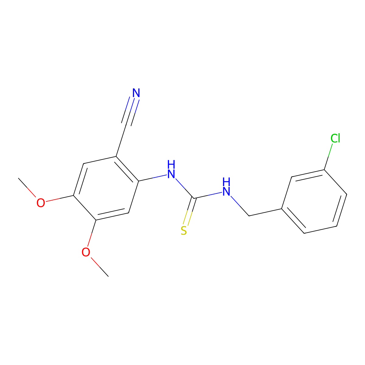 N-(3-chlorobenzyl)-N'-(2-cyano-4,5-dimethoxyphenyl)thiourea molecular structure, CAS 343375-04-2