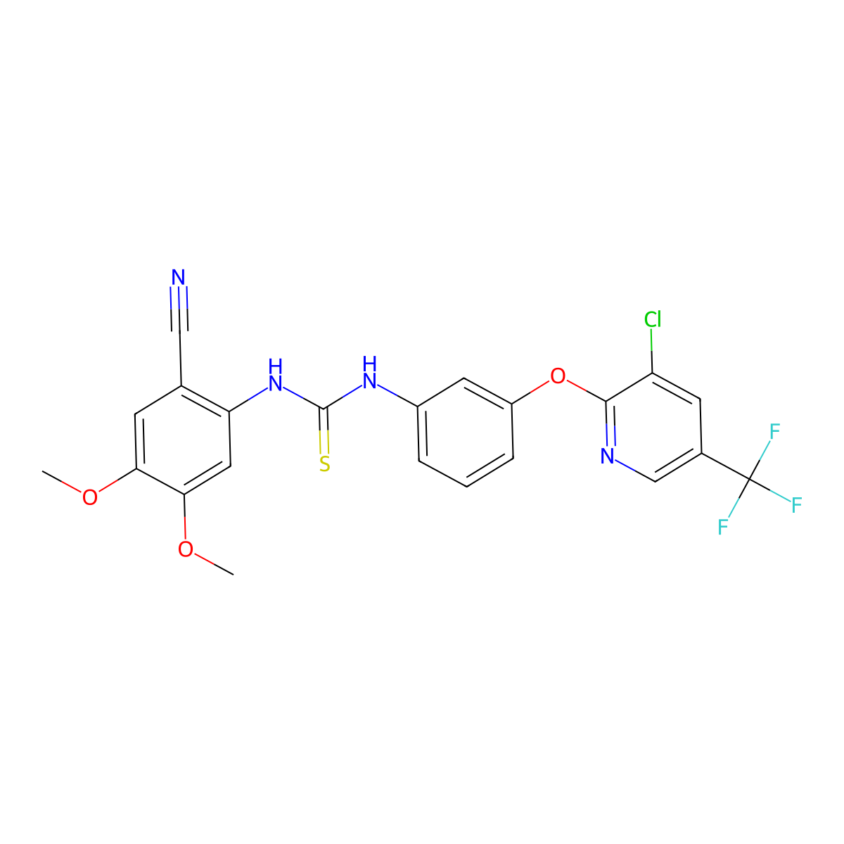 N-(3-{[3-chloro-5-(trifluoromethyl)-2-pyridinyl]oxy}phenyl)-N'-(2-cyano-4,5-dimethoxyphenyl)thiourea molecular structure, CAS 343375-06-4