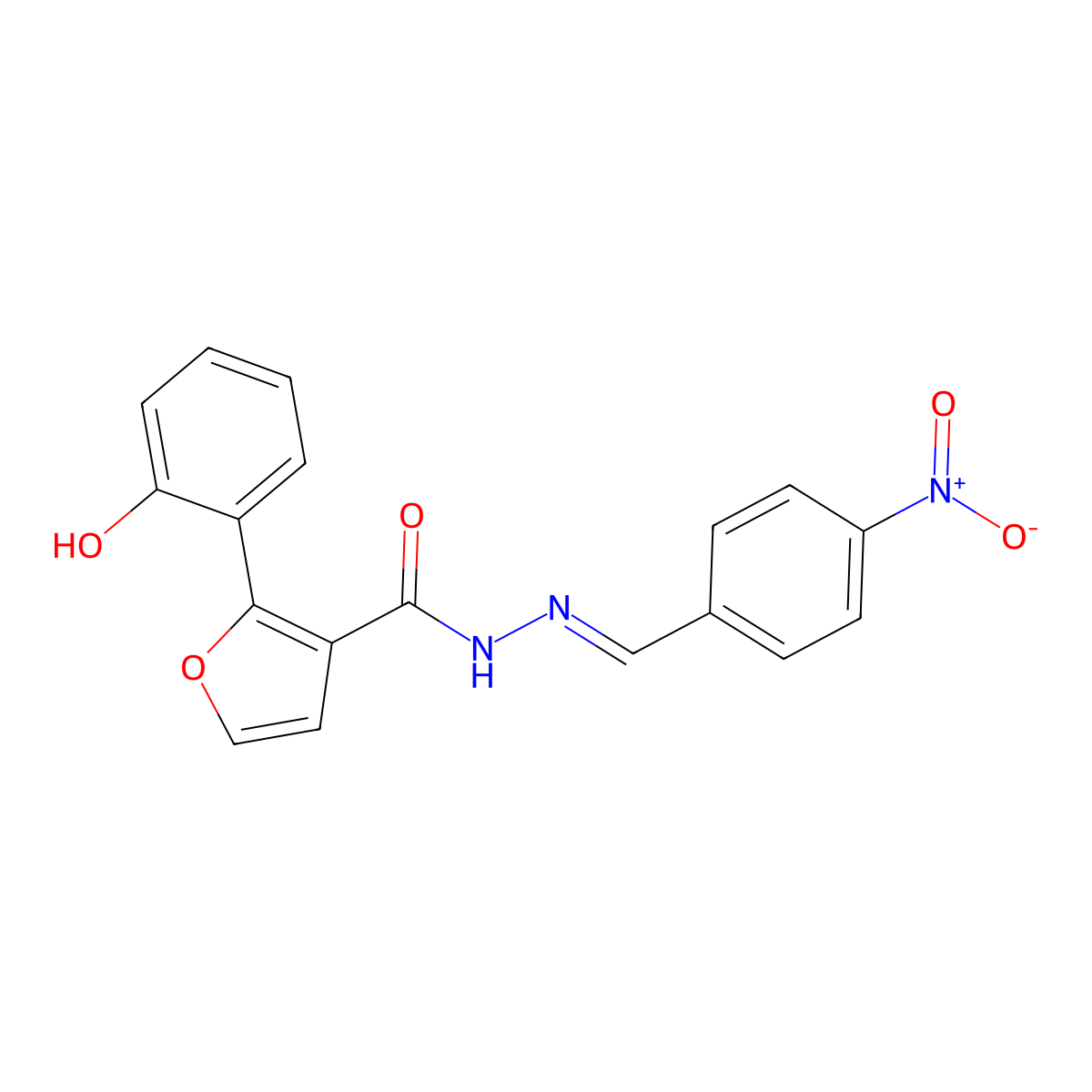 2-(2-hydroxyphenyl)-N'-[(E)-(4-nitrophenyl)methylidene]-3-furohydrazide molecular structure, CAS 343375-11-1