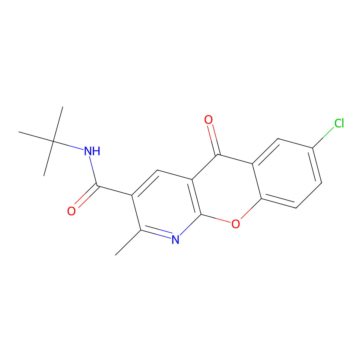 N-(tert-butyl)-7-chloro-2-methyl-5-oxo-5h-chromeno(2,3-b)pyridine-3-carboxamide molecular structure, CAS 343375-46-2