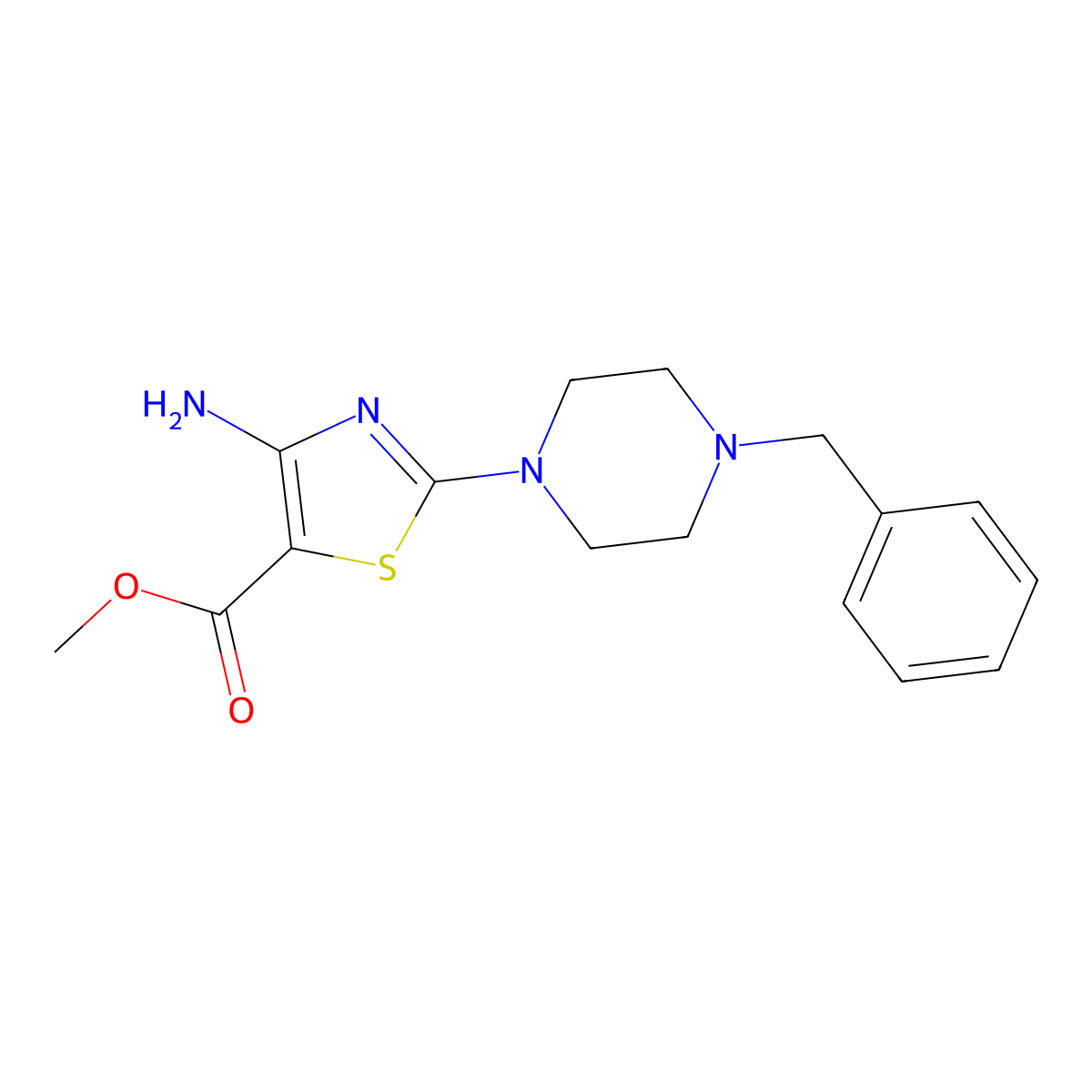 Methyl 4-amino-2-(4-benzylpiperazino)-1,3-thiazole-5-carboxylate molecular structure, CAS 343375-51-9