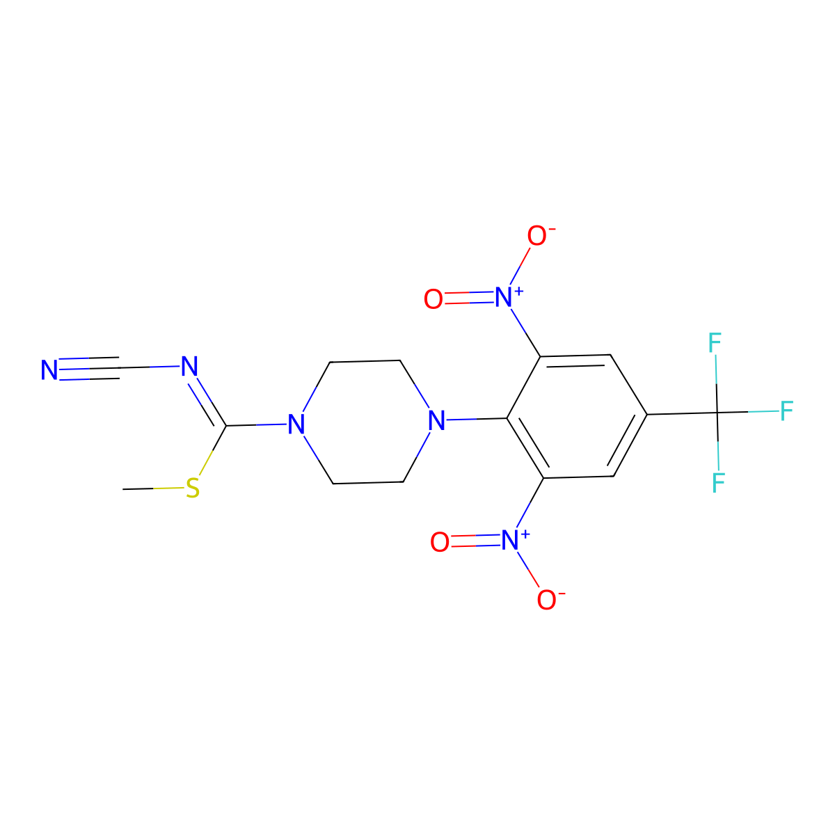 methyl N-cyano-4-[2,6-dinitro-4-(trifluoromethyl)phenyl]tetrahydro-1(2H)-pyrazinecarbimidothioate molecular structure, CAS 343375-54-2