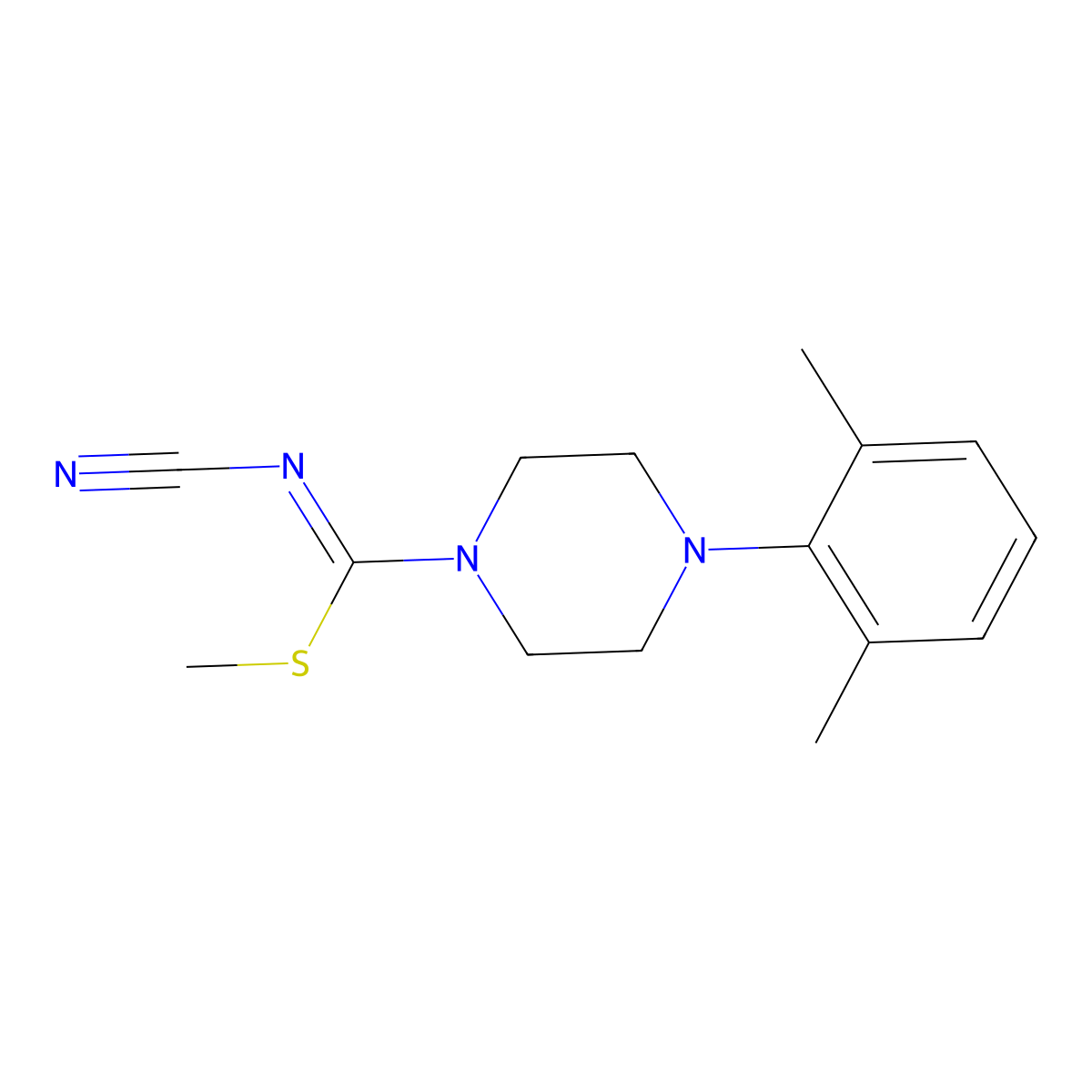 methyl N-cyano-4-(2,6-dimethylphenyl)tetrahydro-1(2H)-pyrazinecarbimidothioate molecular structure, CAS 343375-64-4