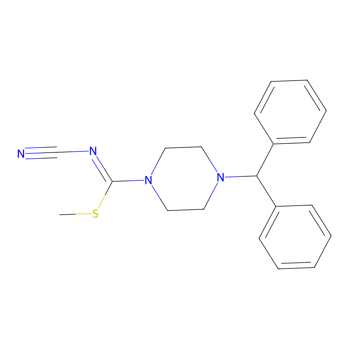 methyl 4-benzhydryl-N-cyanotetrahydro-1(2H)-pyrazinecarbimidothioate molecular structure, CAS 343375-65-5