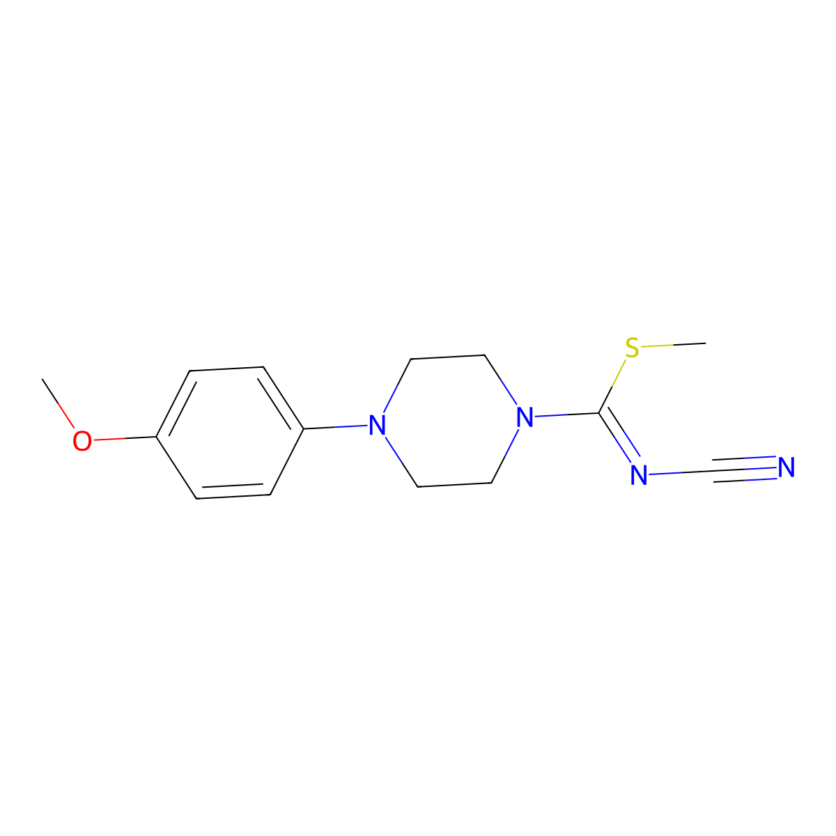 methyl N-cyano-4-(4-methoxyphenyl)tetrahydro-1(2H)-pyrazinecarbimidothioate molecular structure, CAS 343375-67-7