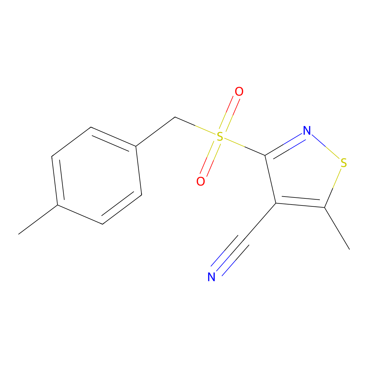 5-Methyl-3-[(4-methylbenzyl)sulfonyl]-4-isothiazolecarbonitrile molecular structure, CAS 343375-70-2