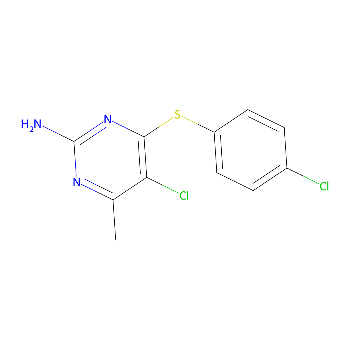 5-Chloro-4-[(4-chlorophenyl)sulfanyl]-6-methyl-2-pyrimidinamine molecular structure, CAS 343375-75-7