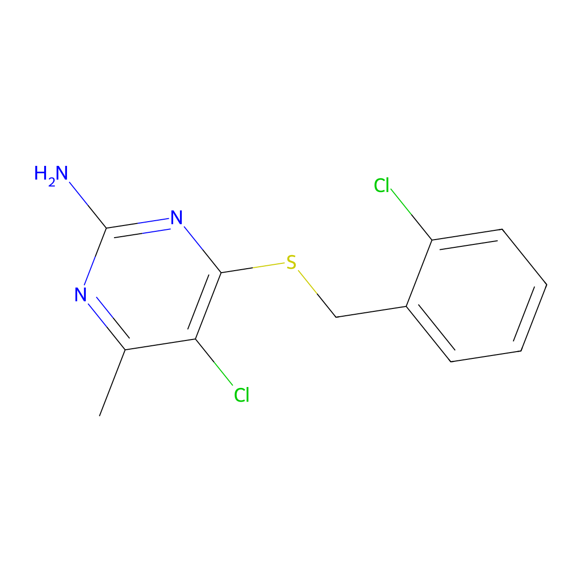 5-Chloro-4-[(2-chlorobenzyl)sulfanyl]-6-methyl-2-pyrimidinamine molecular structure, CAS 343375-76-8