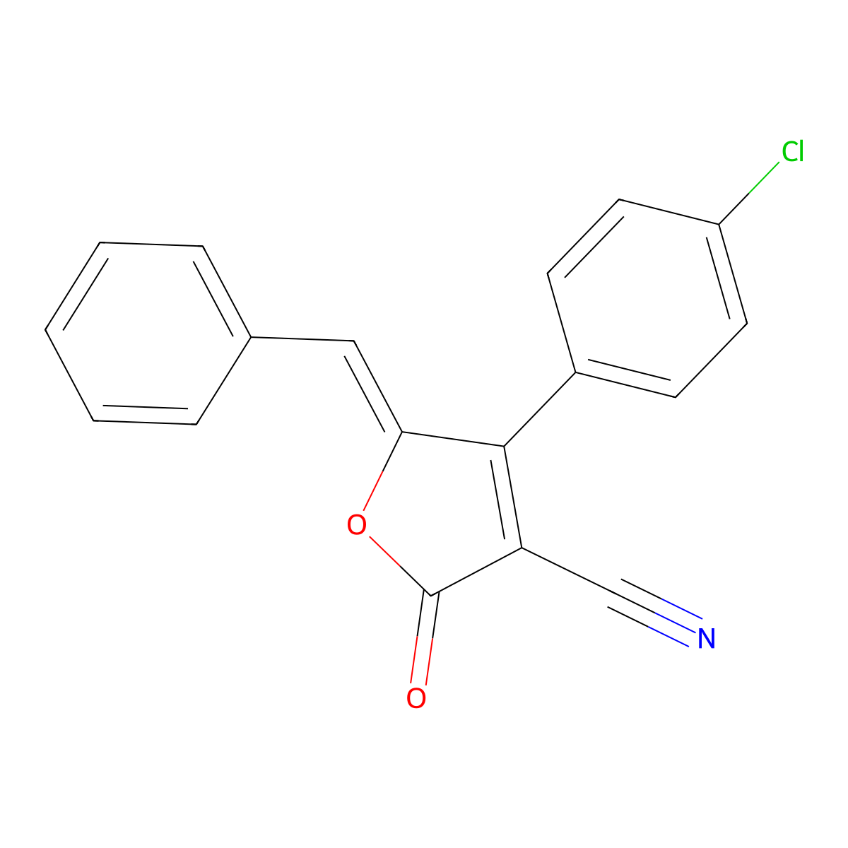 4-(4-Chlorophenyl)-2-oxo-5-(phenylmethylene)-2,5-dihydro-3-furancarbonitrile molecular structure, CAS 343375-81-5