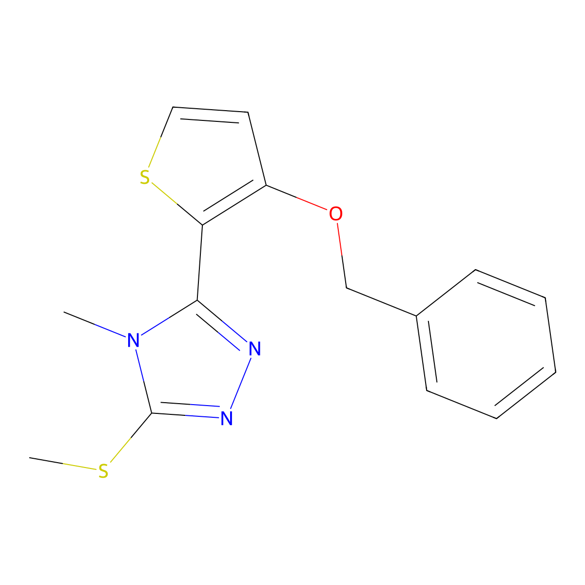 3-[3-(benzyloxy)-2-thienyl]-4-methyl-5-(methylsulfanyl)-4H-1,2,4-triazole molecular structure, CAS 343375-91-7