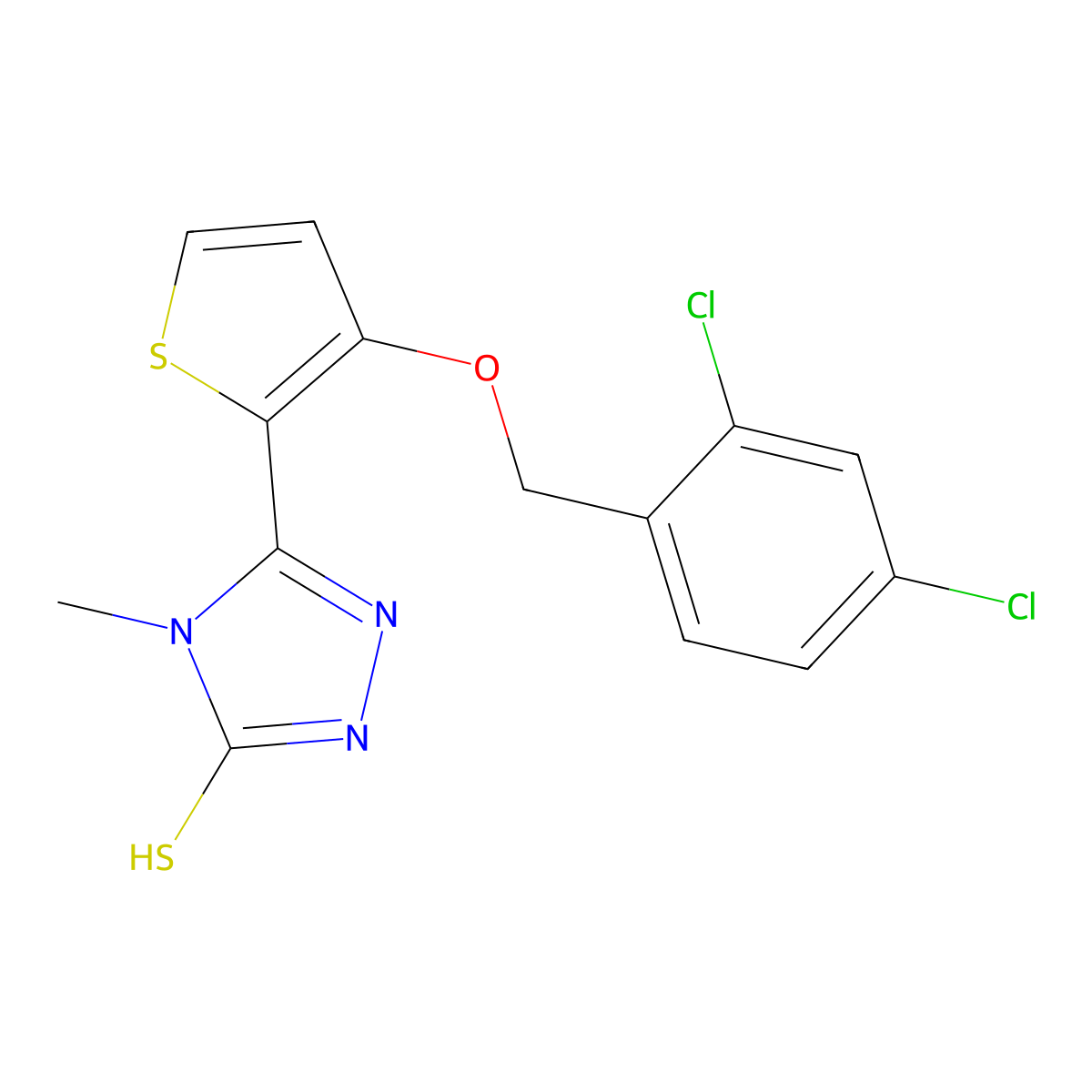 5-{3-[(2,4-dichlorobenzyl)oxy]-2-thienyl}-4-methyl-4H-1,2,4-triazole-3-thiol molecular structure, CAS 343375-92-8