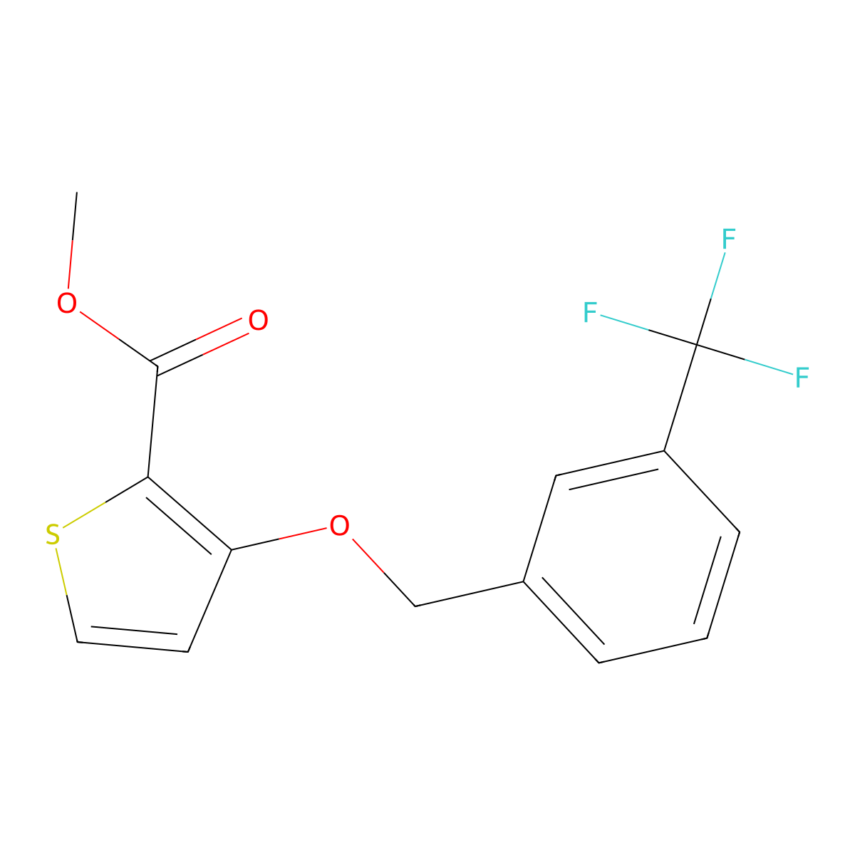 Methyl 3-{[3-(trifluoromethyl)benzyl]oxy}-2-thiophenecarboxylate molecular structure, CAS 343375-98-4