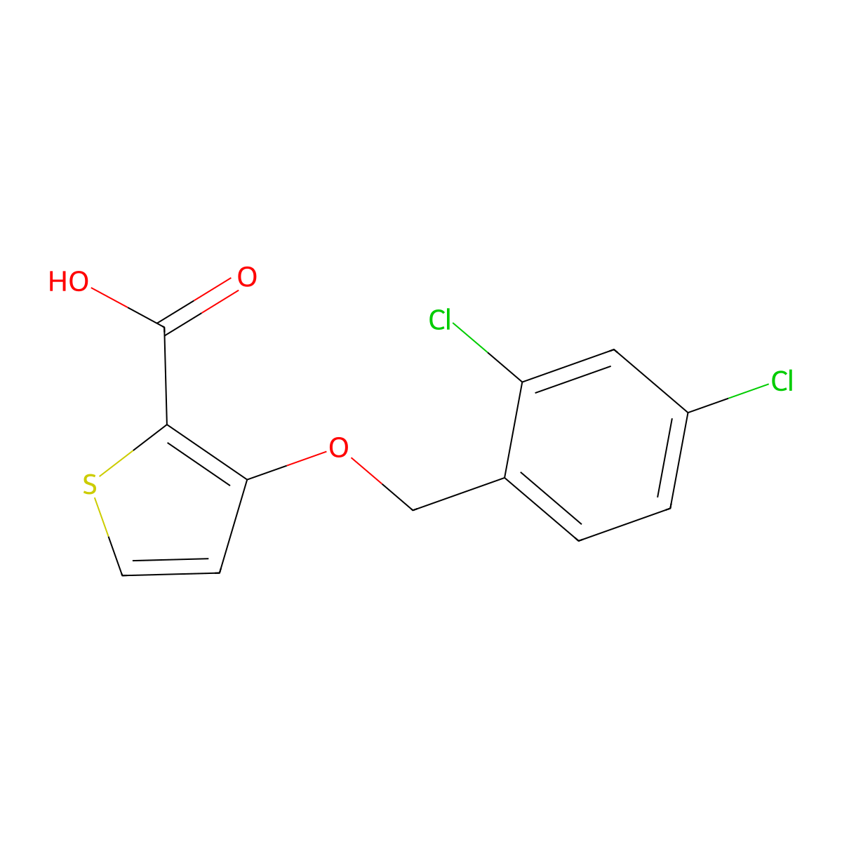 3-[(2,4-dichlorophenyl)methoxy]thiophene-2-carboxylic Acid molecular structure, CAS 343376-05-6