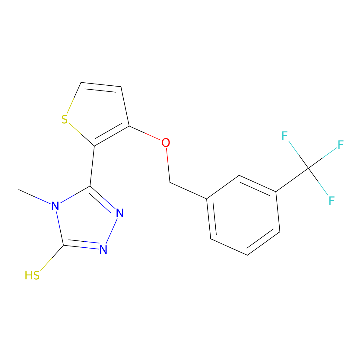 4-methyl-5-(3-{[3-(trifluoromethyl)benzyl]oxy}-2-thienyl)-4H-1,2,4-triazole-3-thiol molecular structure, CAS 343376-10-3