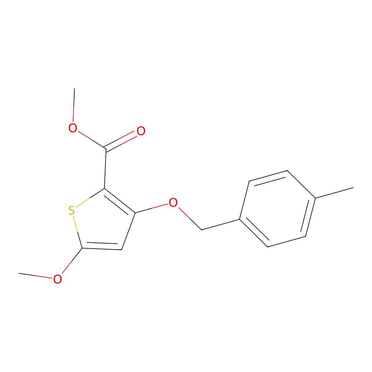 Methyl 5-methoxy-3-[(4-methylphenyl)methoxy]thiophene-2-carboxylate molecular structure, CAS 343376-14-7