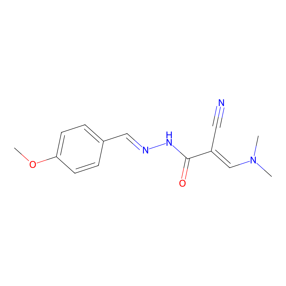 (2E)-2-cyano-3-(dimethylamino)-N'-[(1E)-(4-methoxyphenyl)methylidene]prop-2-enehydrazide molecular structure, CAS 343376-16-9