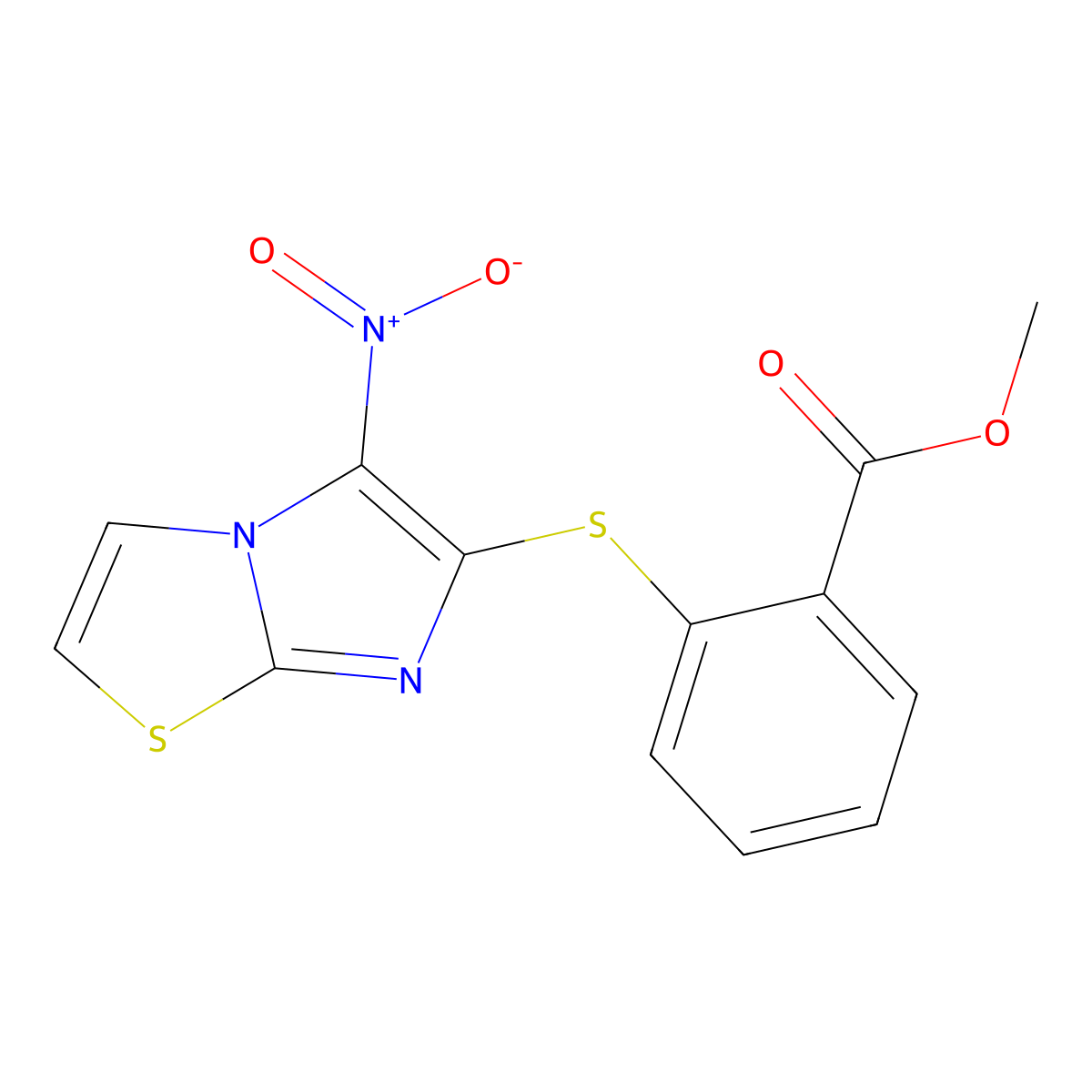 Methyl 2-[(5-nitroimidazo[2,1-b][1,3]thiazol-6-yl)sulfanyl]benzenecarboxylate molecular structure, CAS 343376-24-9