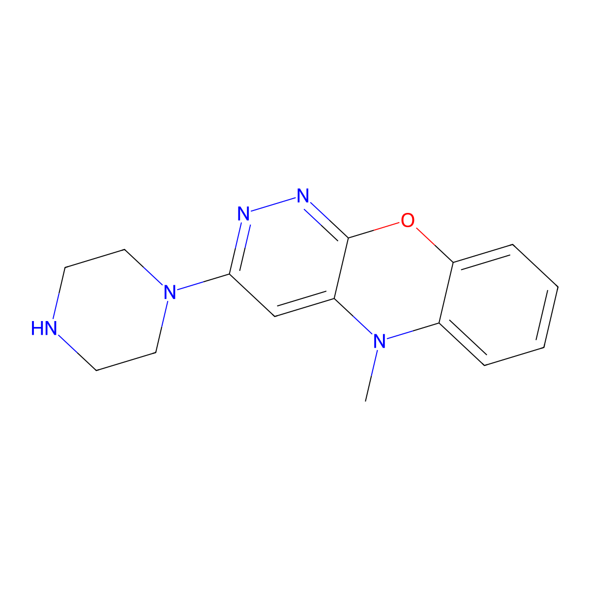 5H-Pyridazino(3,4-b)(1,4)benzoxazine, 5-methyl-3-(1-piperazinyl)- molecular structure, CAS 34352-60-8