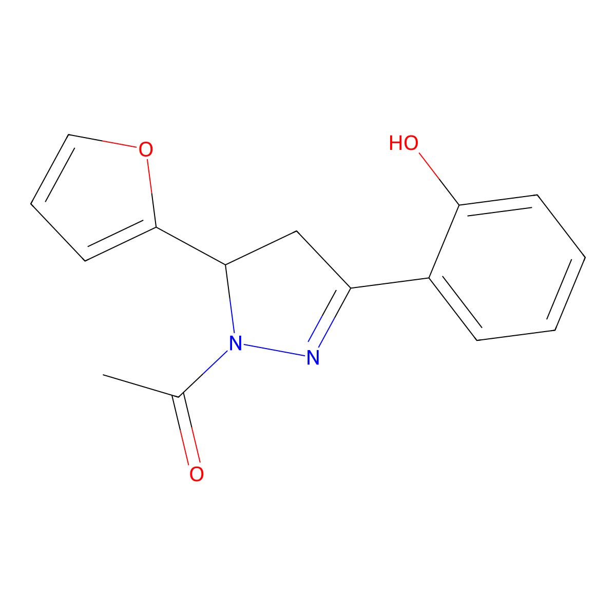 1-(5-(furan-2-yl)-3-(2-hydroxyphenyl)-4,5-dihydro-1H-pyrazol-1-yl)ethanone molecular structure, CAS 343565-00-4
