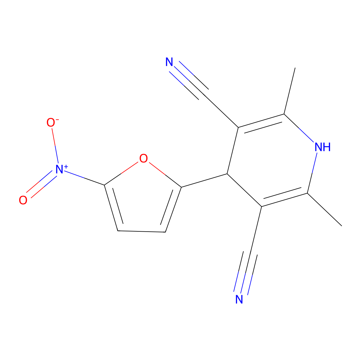 2,6-Dimethyl-4-(5-nitrofuran-2-yl)-1,4-dihydropyridine-3,5-dicarbonitrile molecular structure, CAS 343587-79-1