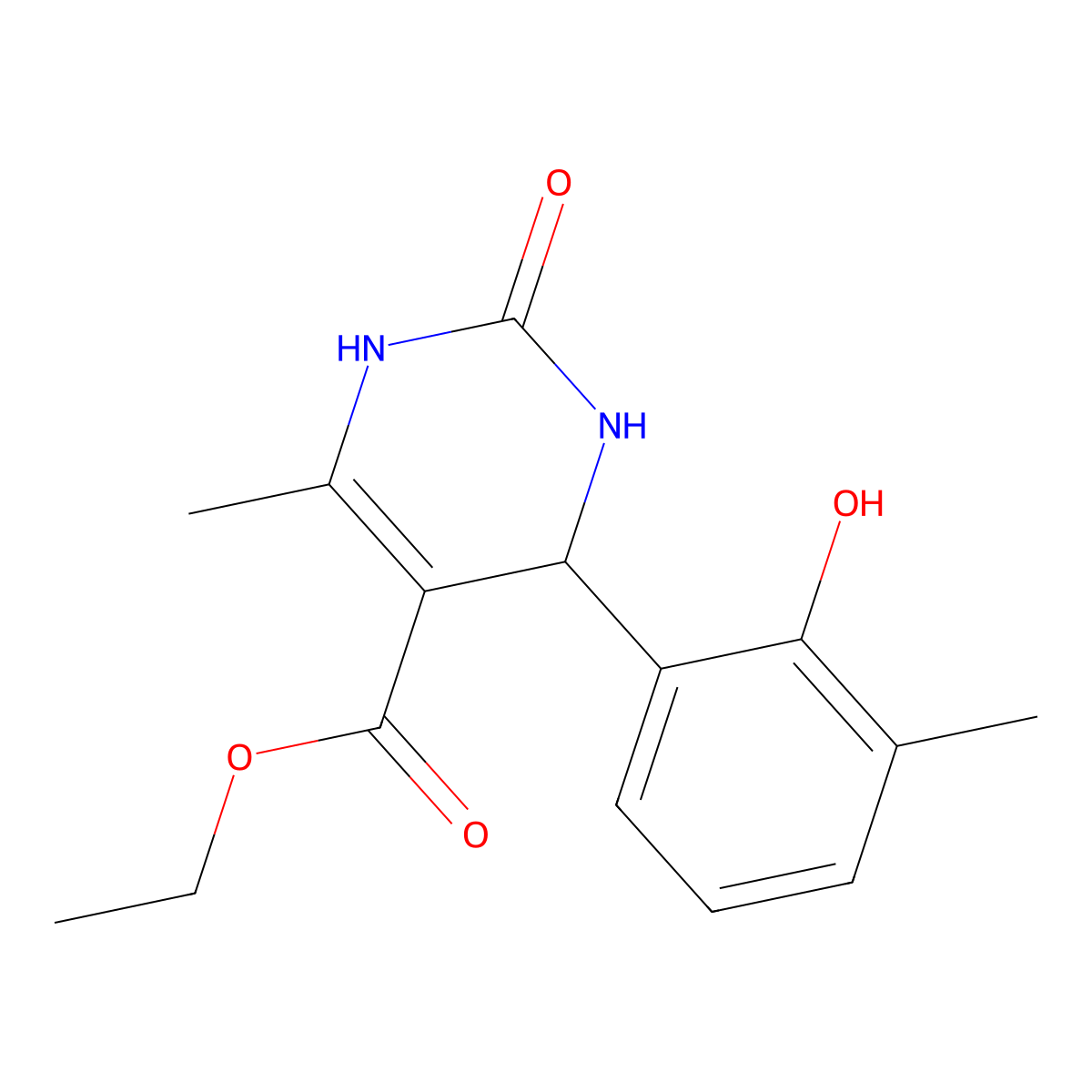 5-Pyrimidinecarboxylic acid,1,2,3,4-tetrahydro-4-(2-hydroxy-3-methylphenyl)-6-methyl-2-oxo-,ethyl ester molecular structure, CAS 343588-51-2