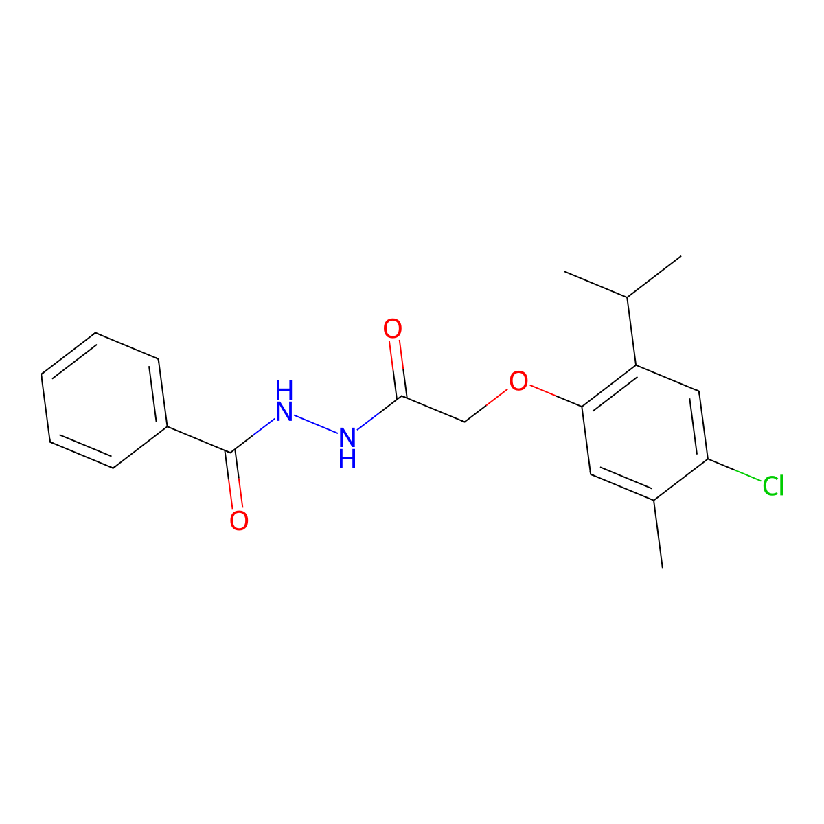 N'-benzoyl-2-(4-chloro-2-isopropyl-5-methylphenoxy)acetohydrazide molecular structure, CAS 343589-46-8