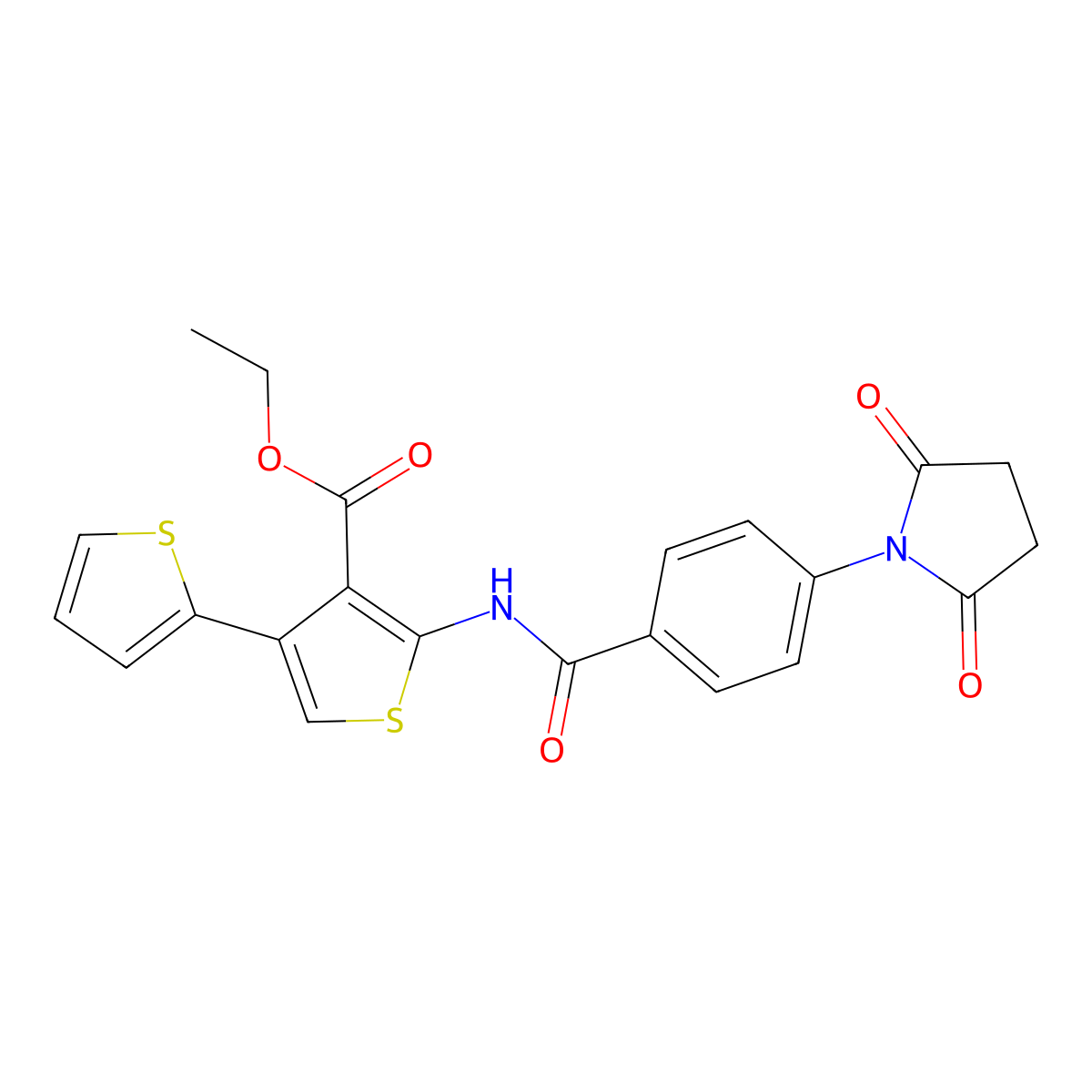 Ethyl 2-[[4-(2,5-dioxopyrrolidin-1-yl)benzoyl]amino]-4-thiophen-2-ylthiophene-3-carboxylate molecular structure, CAS 343590-37-4