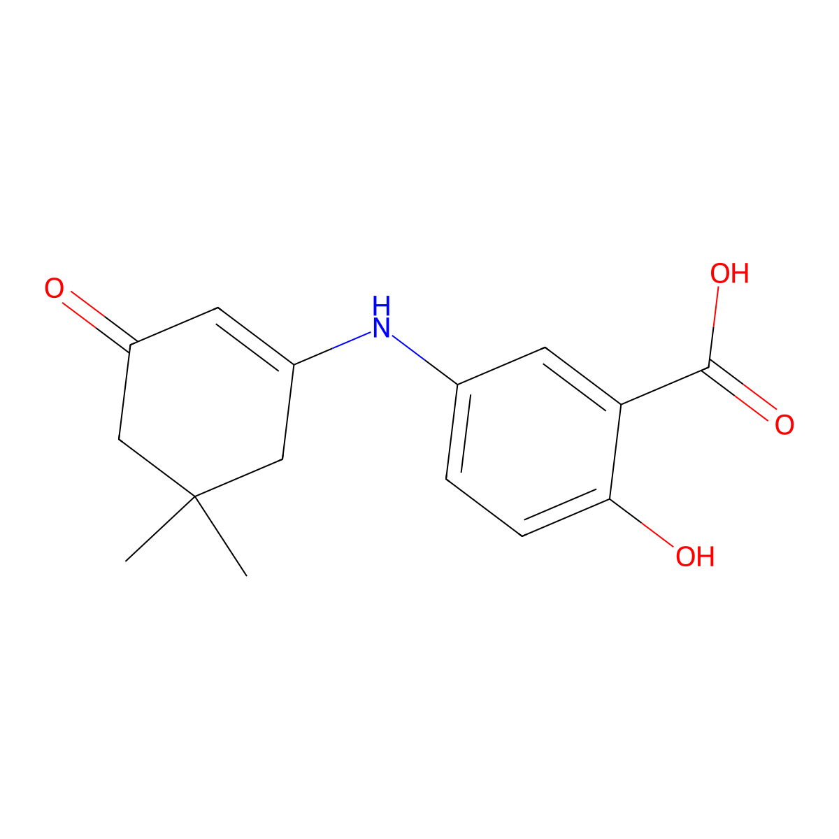 5-(5,5-Dimethyl-3-oxo-cyclohex-1-enylamino)-2-hydroxy-benzoic acid molecular structure, CAS 343591-38-8