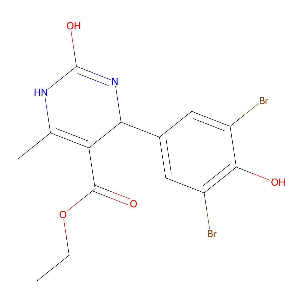 5-Pyrimidinecarboxylic acid, 4-(3,5-dibromo-4-hydroxyphenyl)-1,2,3,4-tetrahydro-6-methyl-2-oxo-, ethyl ester molecular structure, CAS 343591-39-9