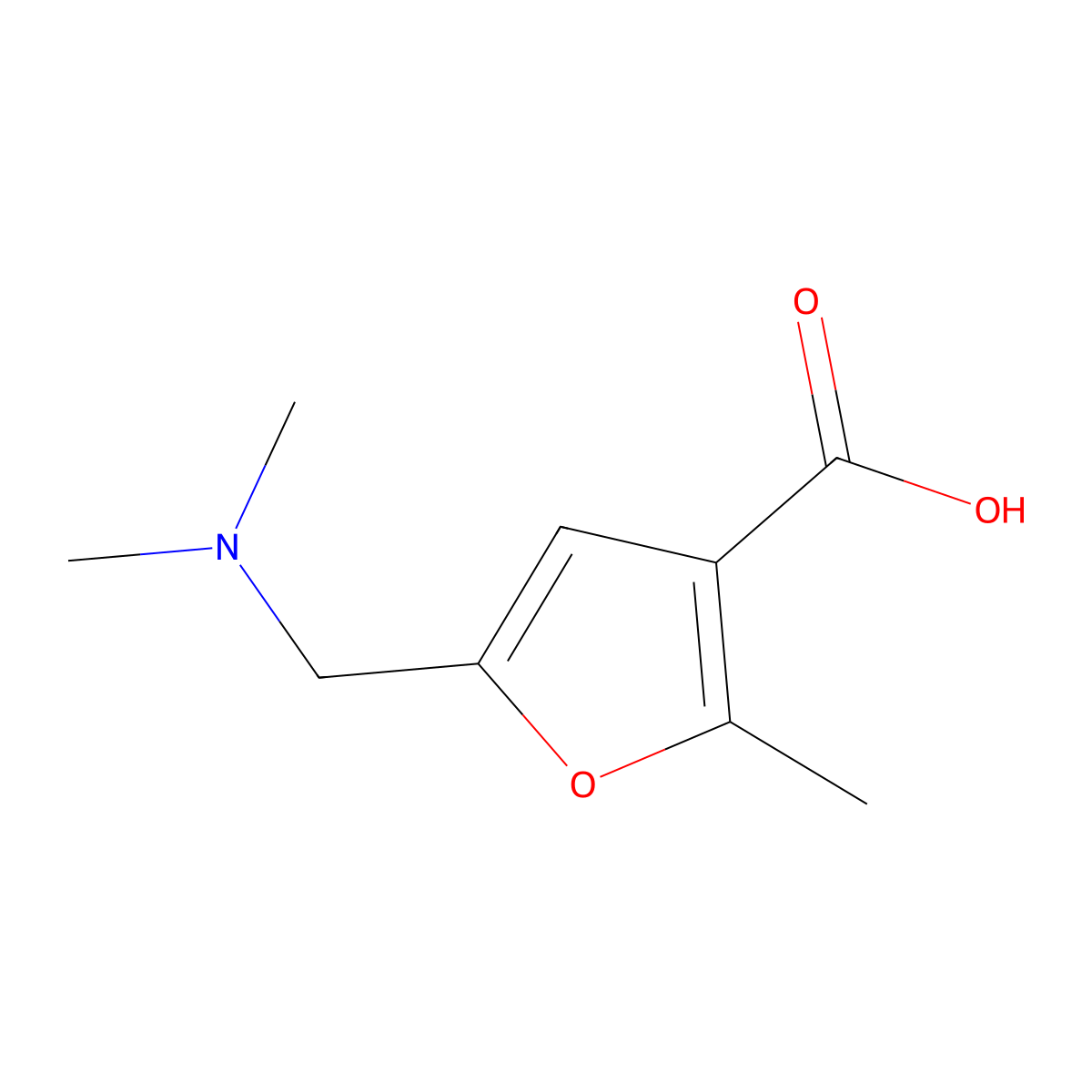 5-((Dimethylamino)methyl)-2-methylfuran-3-carboxylic acid molecular structure, CAS 3436-88-2