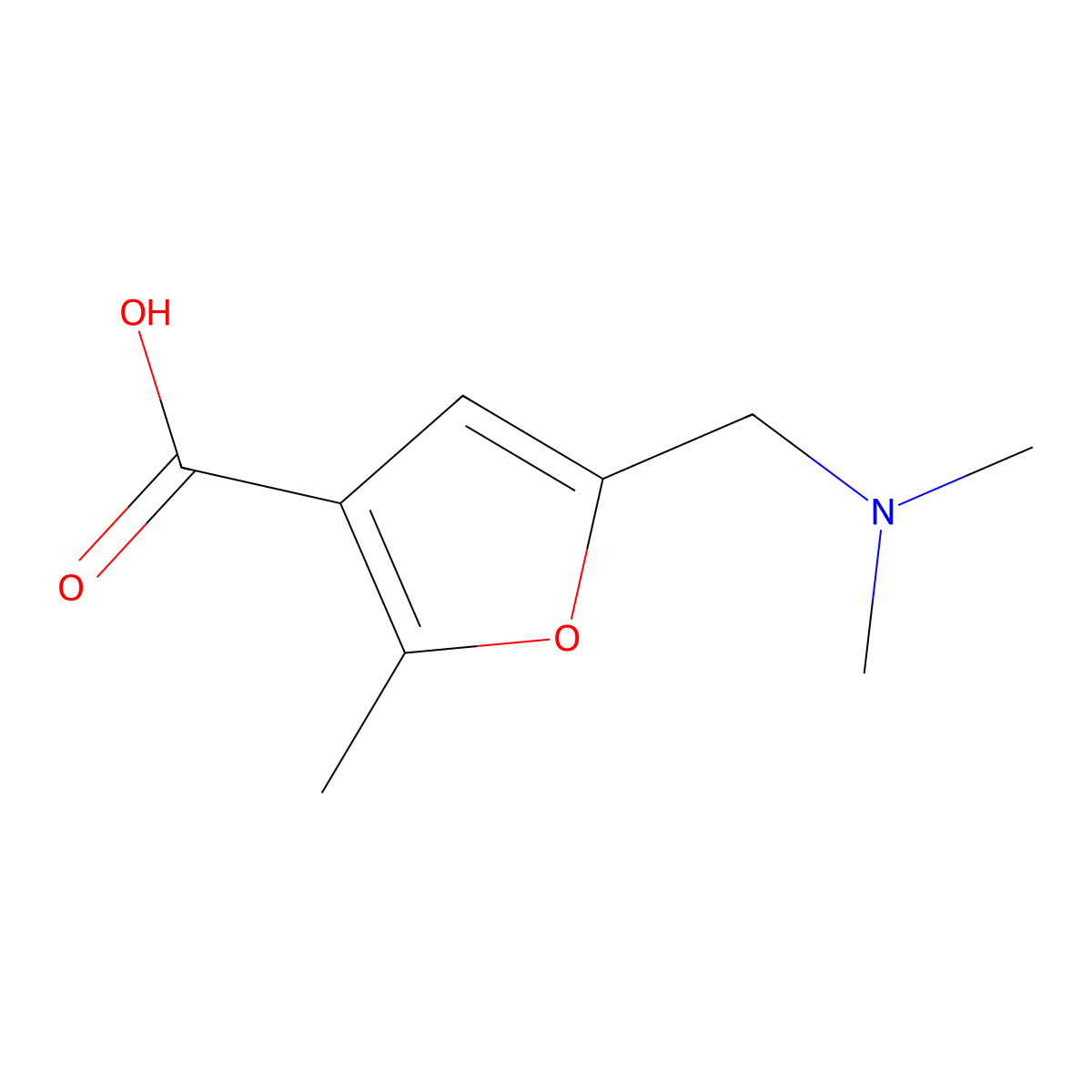 5-((Dimethylamino)methyl)-2-methylfuran-3-carboxylic acid molecular structure, CAS 3436-88-2