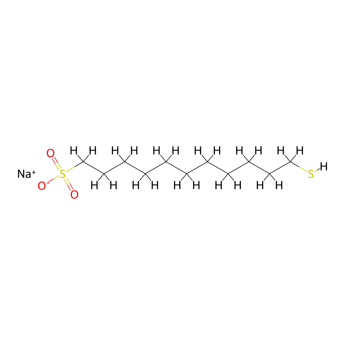 Sodium 11-mercaptoundecane-1-sulfonate molecular structure, CAS 343624-80-6