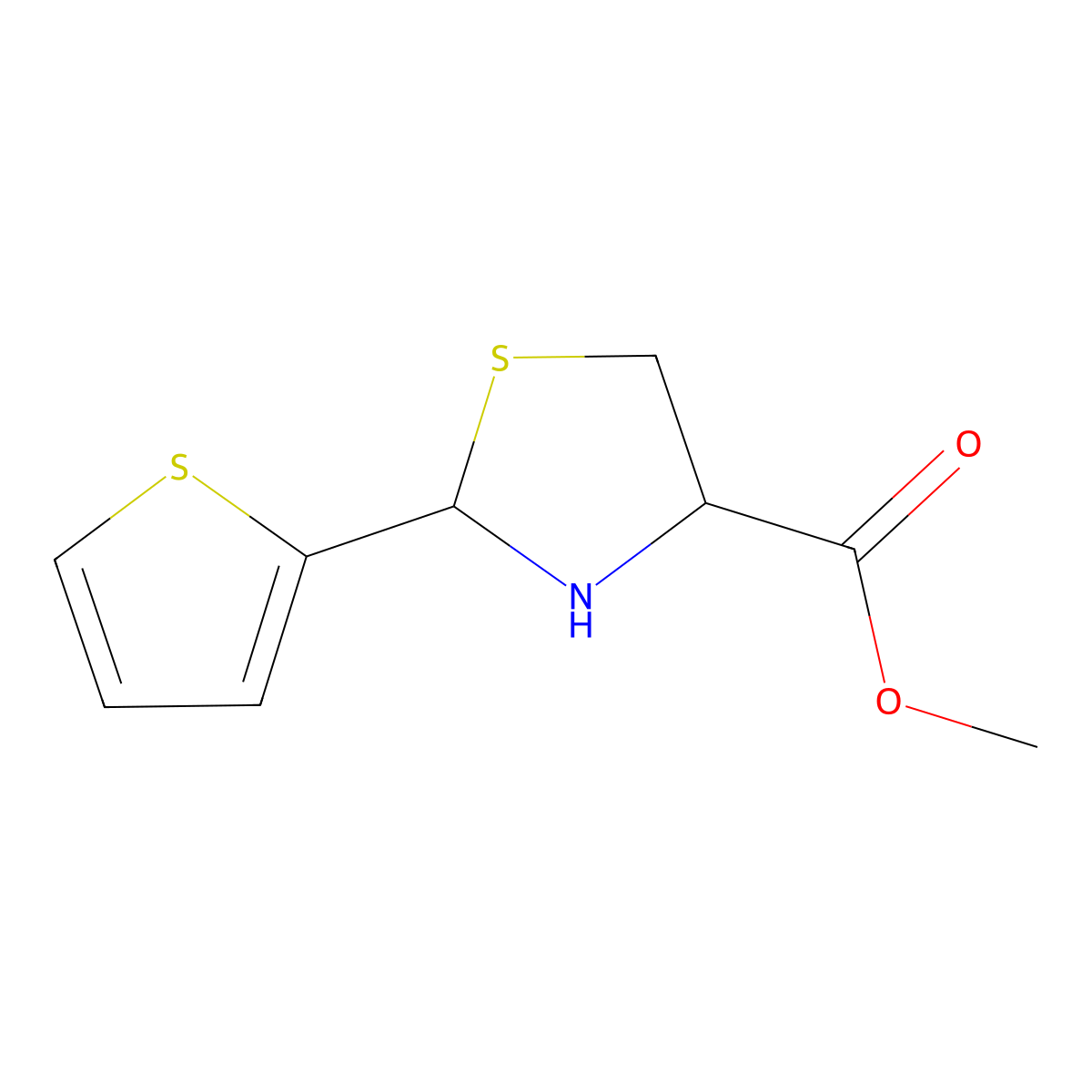 Methyl 2-(thiophen-2-yl)-1,3-thiazolidine-4-carboxylate molecular structure, CAS 34371-73-8
