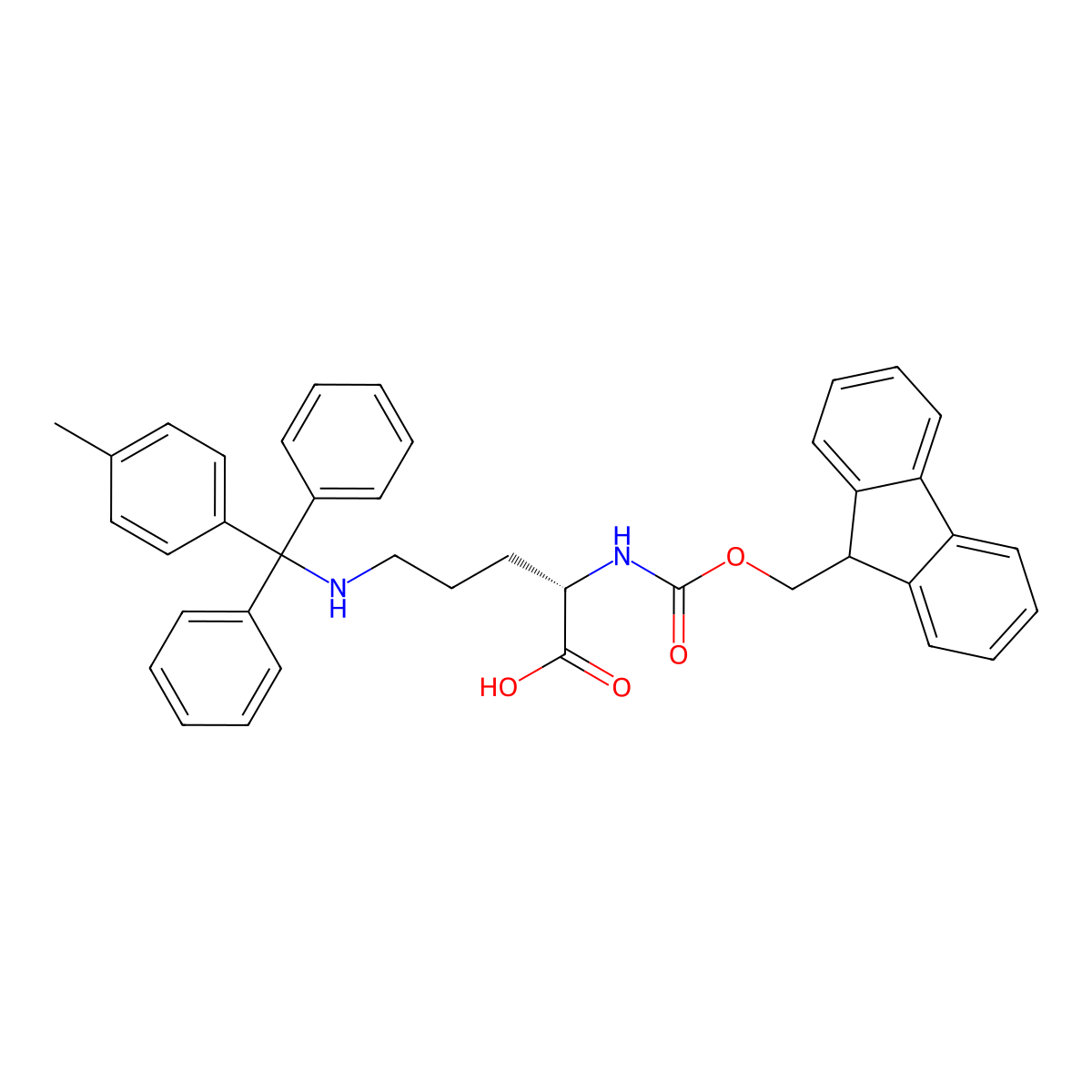 (S)-2-((((9H-Fluoren-9-yl)methoxy)carbonyl)amino)-5-((diphenyl(p-tolyl)methyl)amino)pentanoic acid molecular structure, CAS 343770-23-0