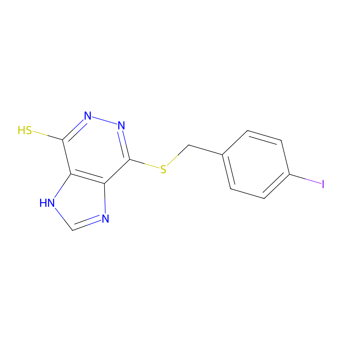 7-[(4-Iodophenyl)methylsulfanyl]-5,6-dihydroimidazo[4,5-d]pyridazine-4-thione molecular structure, CAS 3438-89-9