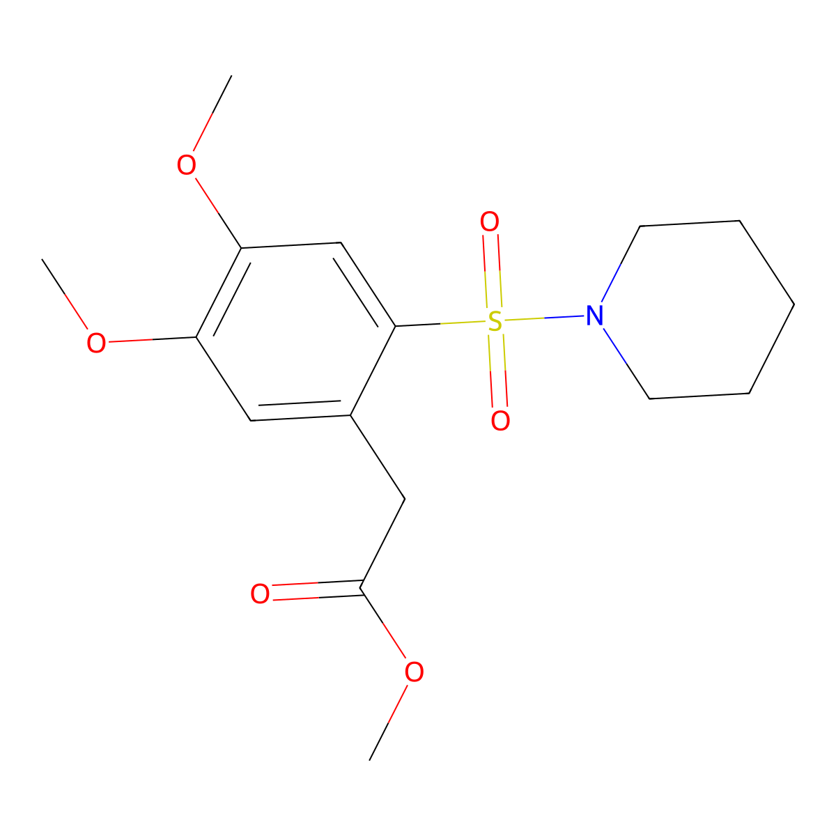 Methyl 2-[4,5-dimethoxy-2-(piperidine-1-sulfonyl)phenyl]acetate molecular structure, CAS 343832-70-2