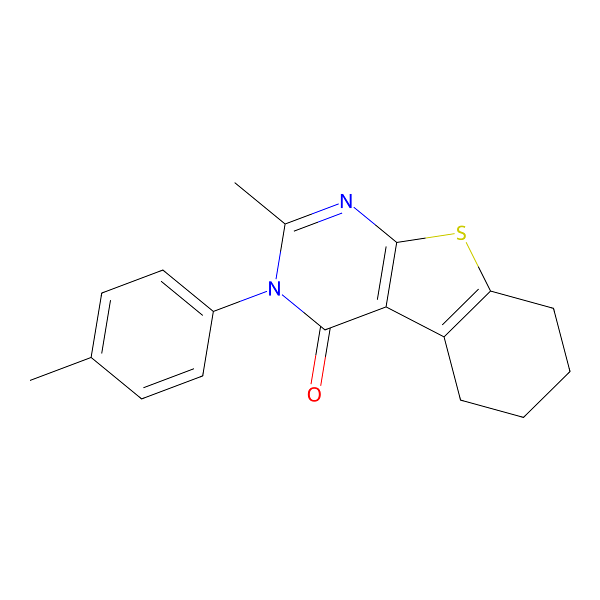 (1)Benzothieno(2,3-d)pyrimidin-4-one, 5,6,7,8-tetrahydro-2-methyl-3-(p-tolyl)- molecular structure, CAS 34387-07-0