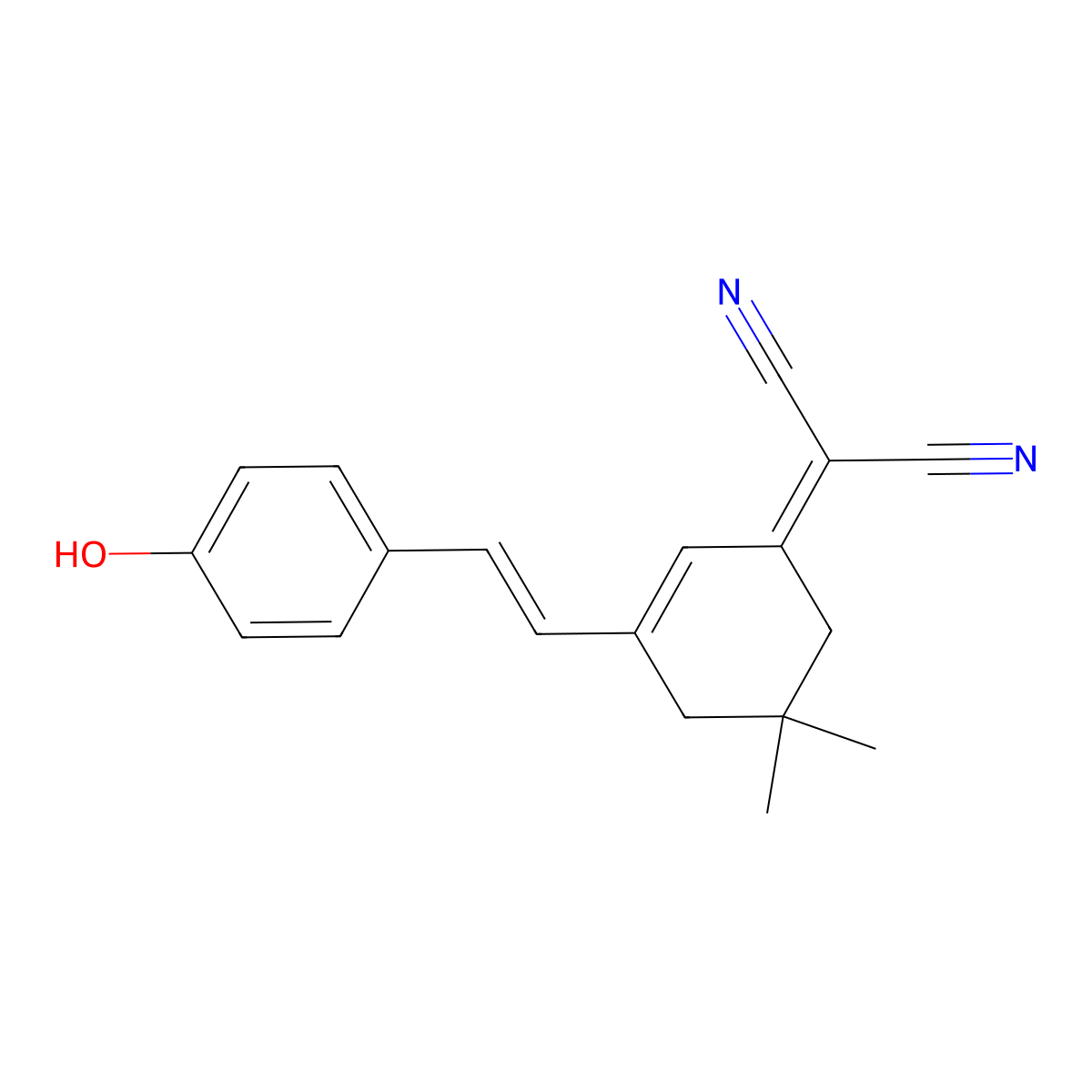 (E)-2(3-(4-hydroxystyryl)-5,5-dimethyl-2-cyclohexenyl-1-ylidene)malononitrile molecular structure, CAS 343877-81-6
