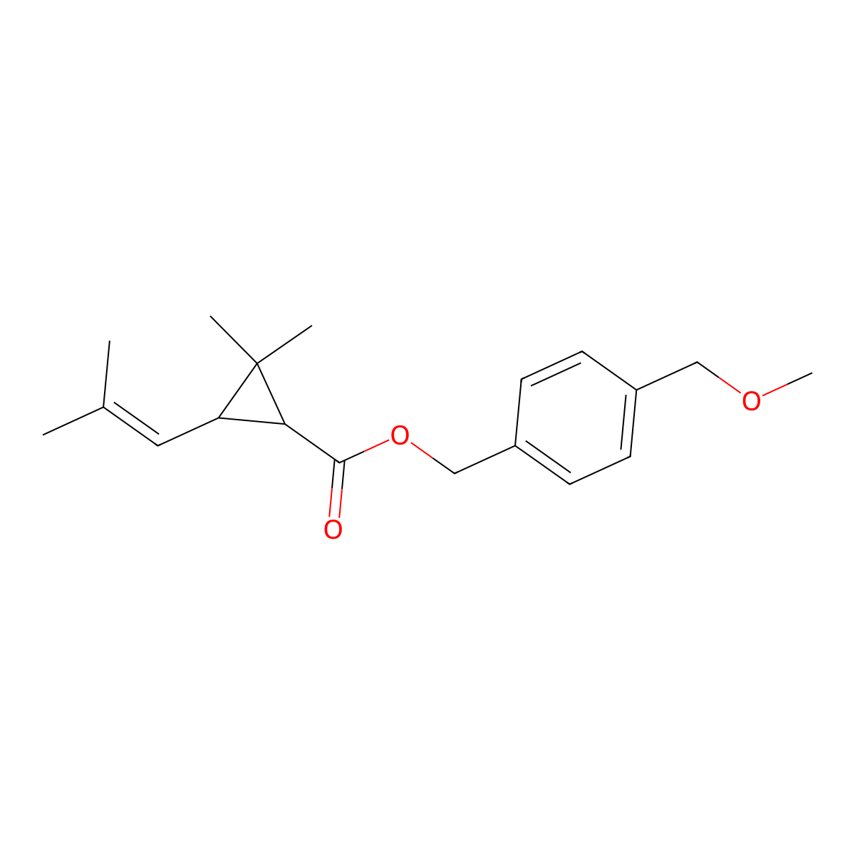 (4-(Methoxymethyl)phenyl)methyl 2,2-dimethyl-3-(2-methyl-1-propen-1-yl)cyclopropanecarboxylate molecular structure, CAS 34388-29-9