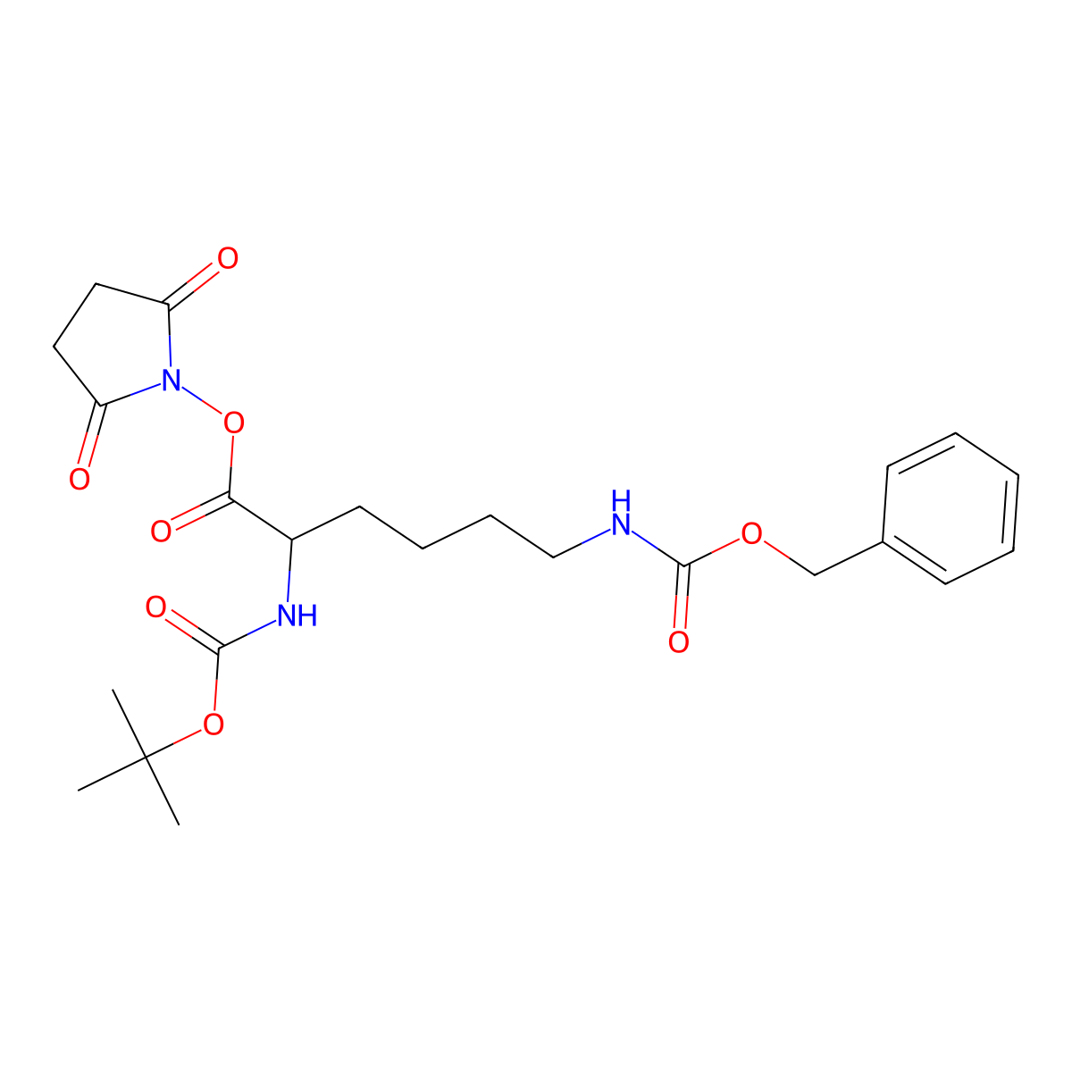 Benzyl (S)-(5-(((1,1-dimethylethoxy)carbonyl)amino)-6-((2,5-dioxo-1-pyrrolidinyl)oxy)-6-oxohexyl)carbamate molecular structure, CAS 34404-36-9